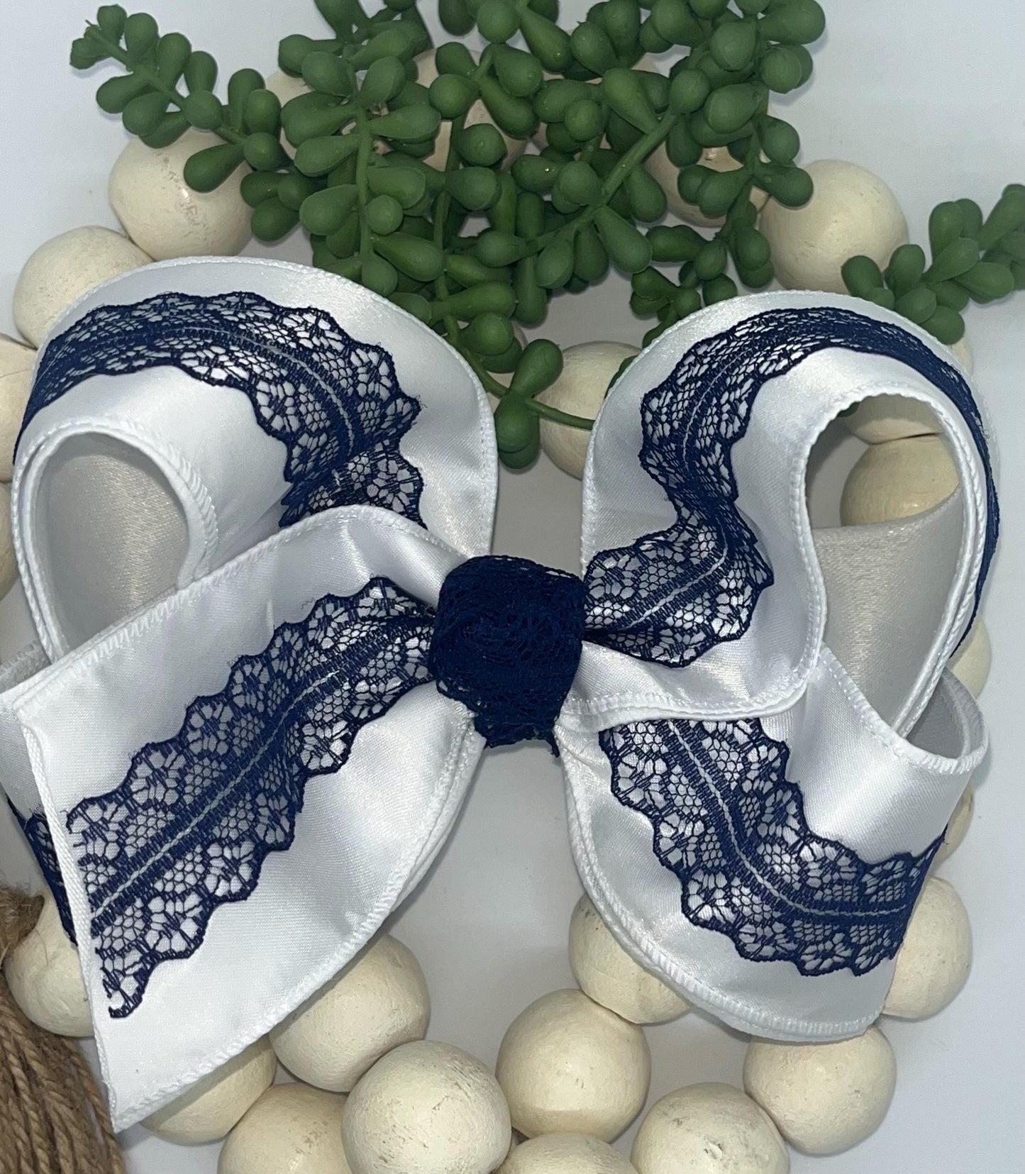 White Navy Lace Bow