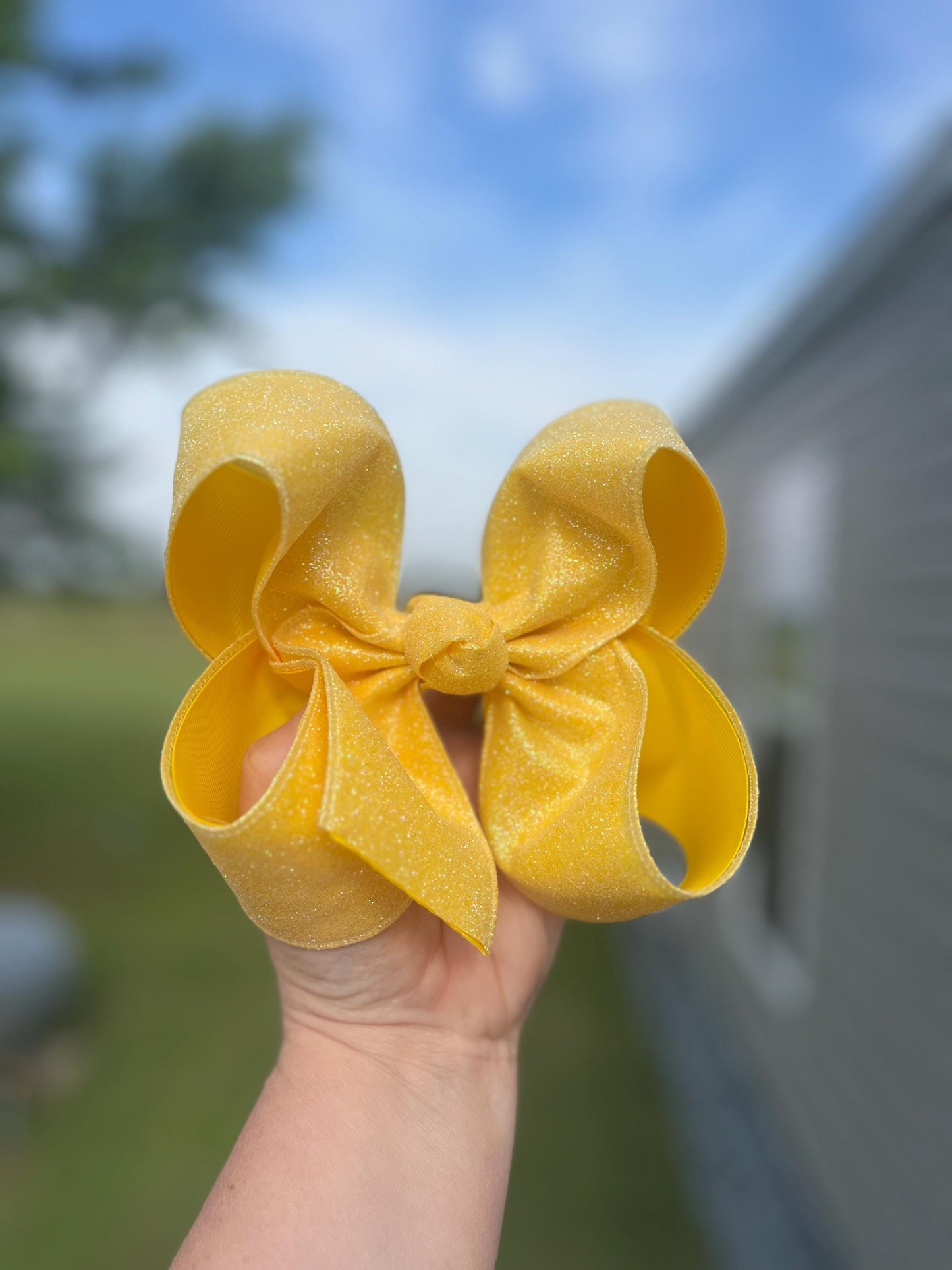 Double Layered Yellow Glitter Bow